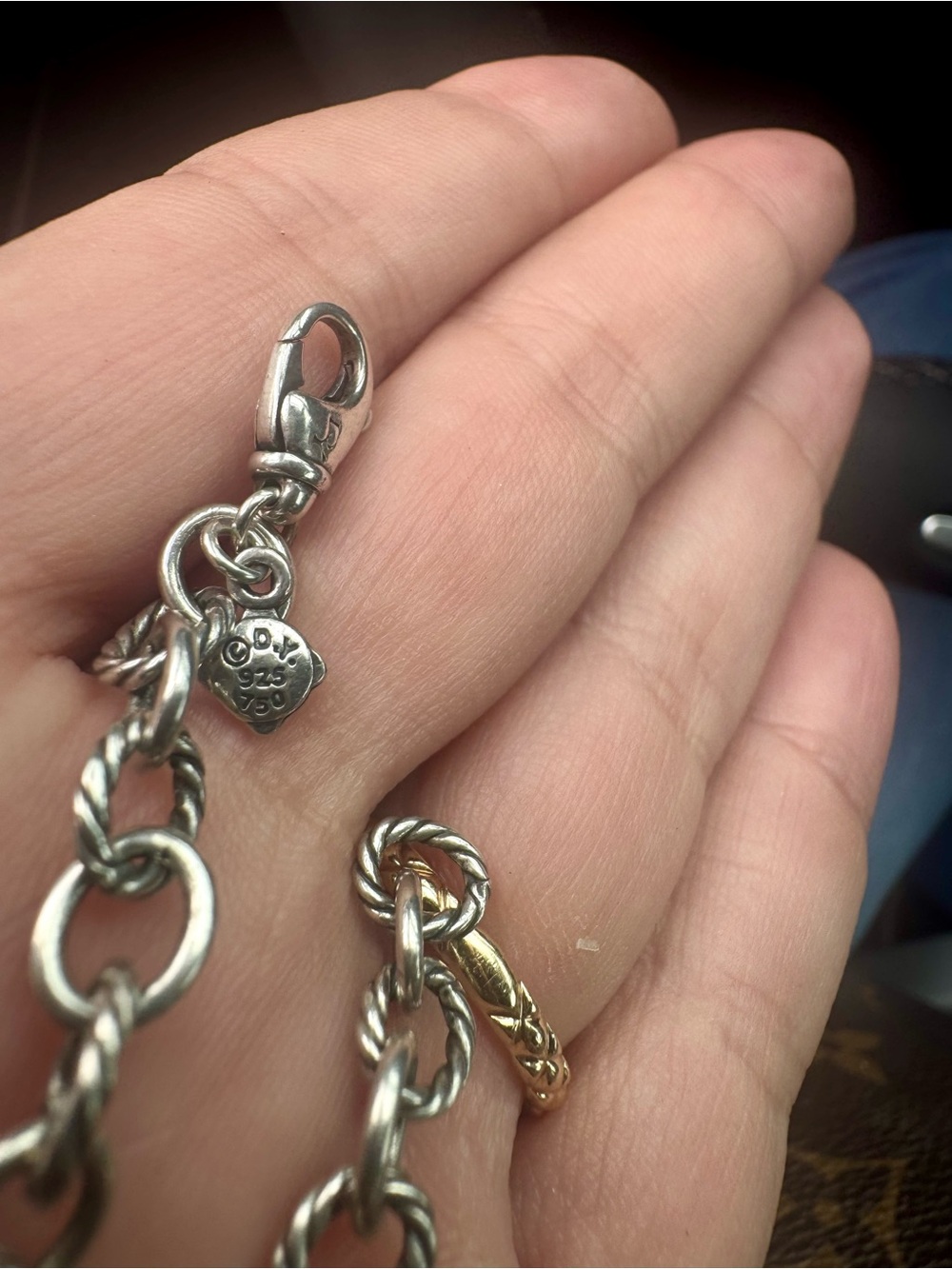 David Yurman Sterling Silver & 14K Gold Puffy Heart Charm Bracelet - Picture 6 of 9